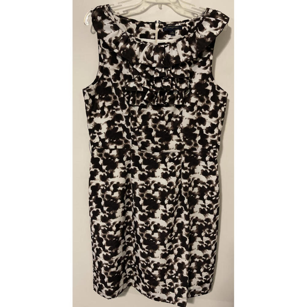 Banana Republic Womens Size 14 Brown/White Ruffled-Neck, Sleeveless Dress! M128 - Picture 1 of 10